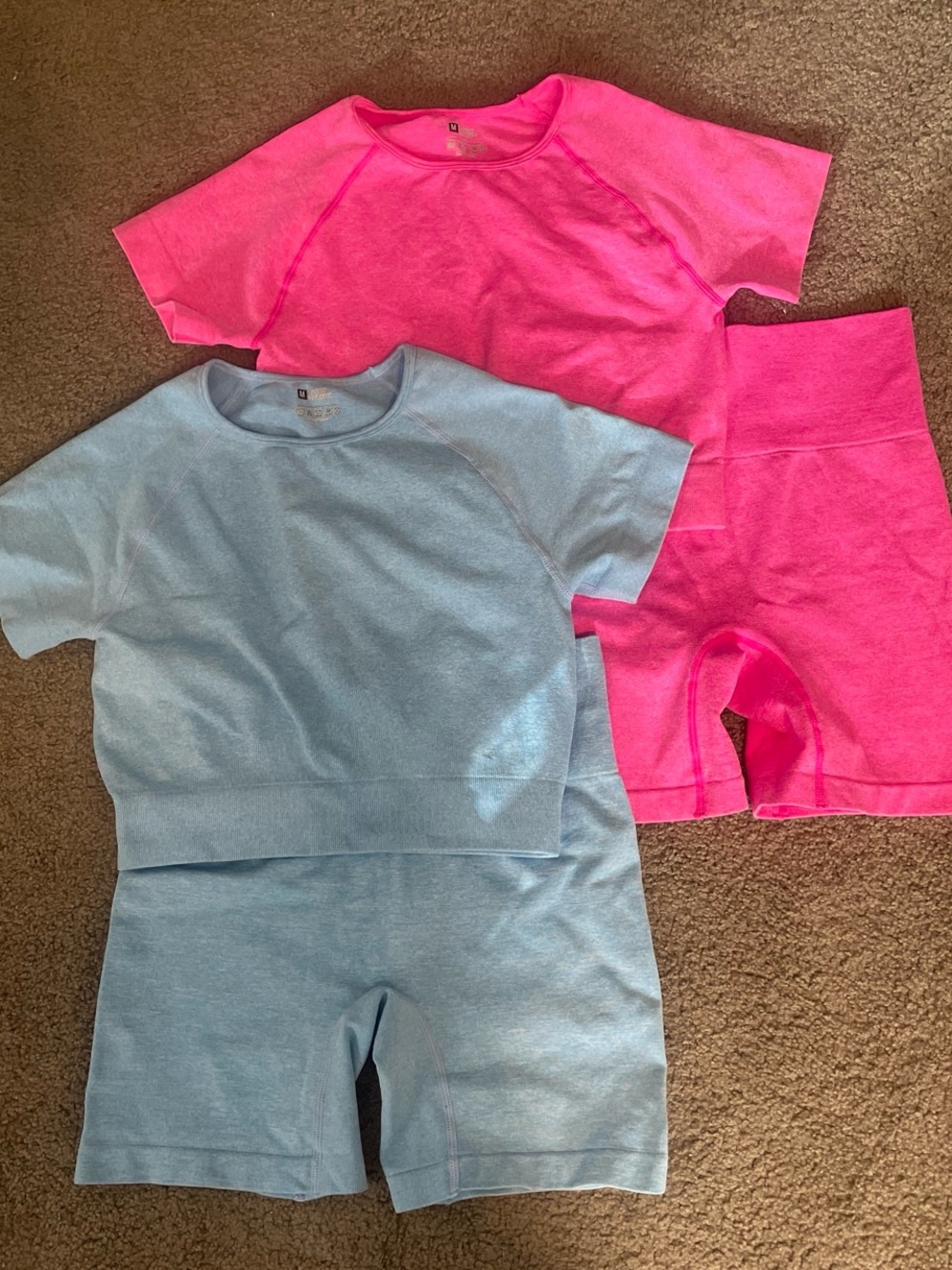 Pink & Light Blue Athletic Short Set